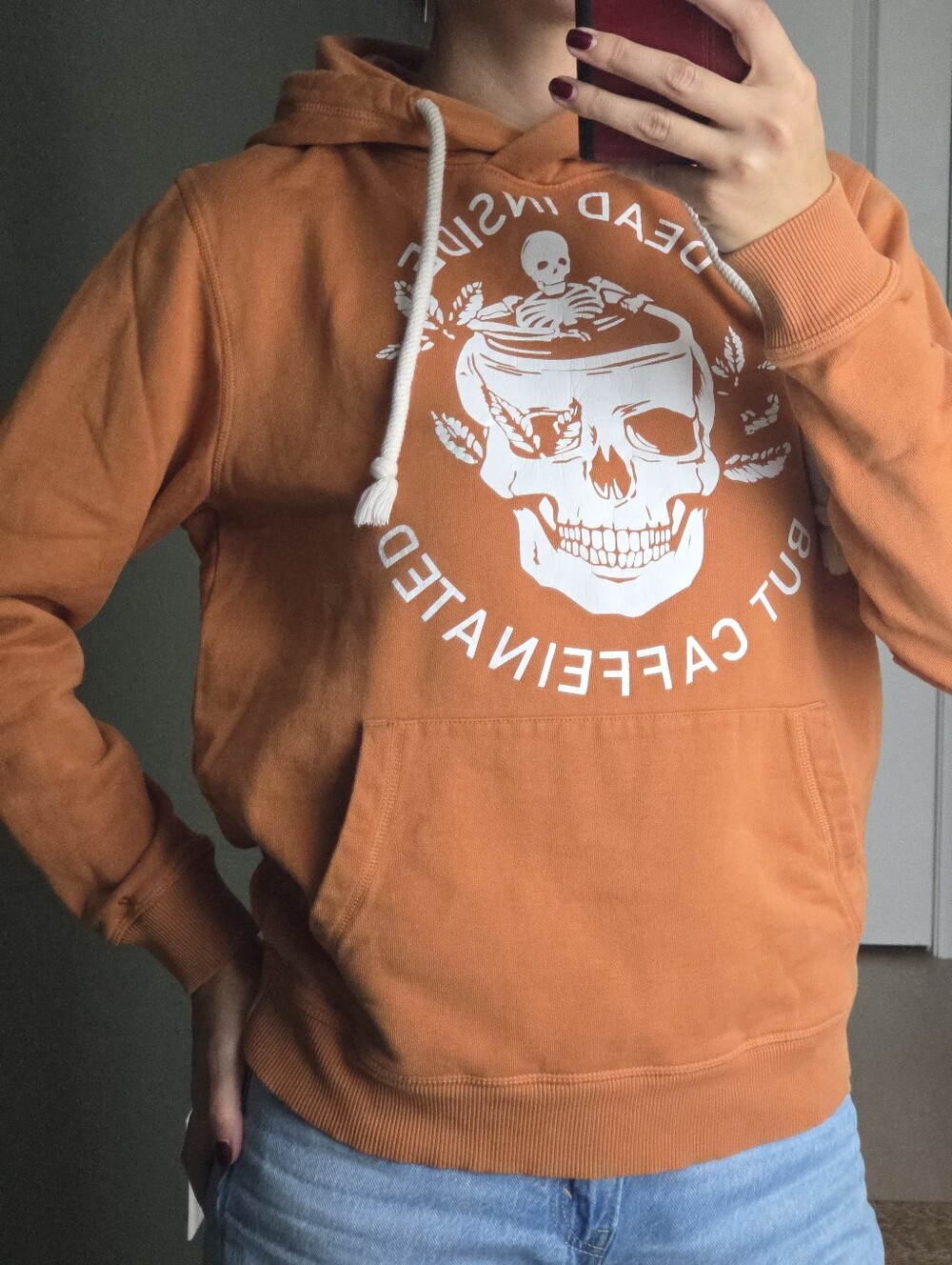 Pact Womens Organic Cotton Pullover Drawstring Hoodie Rust Orange Size XS